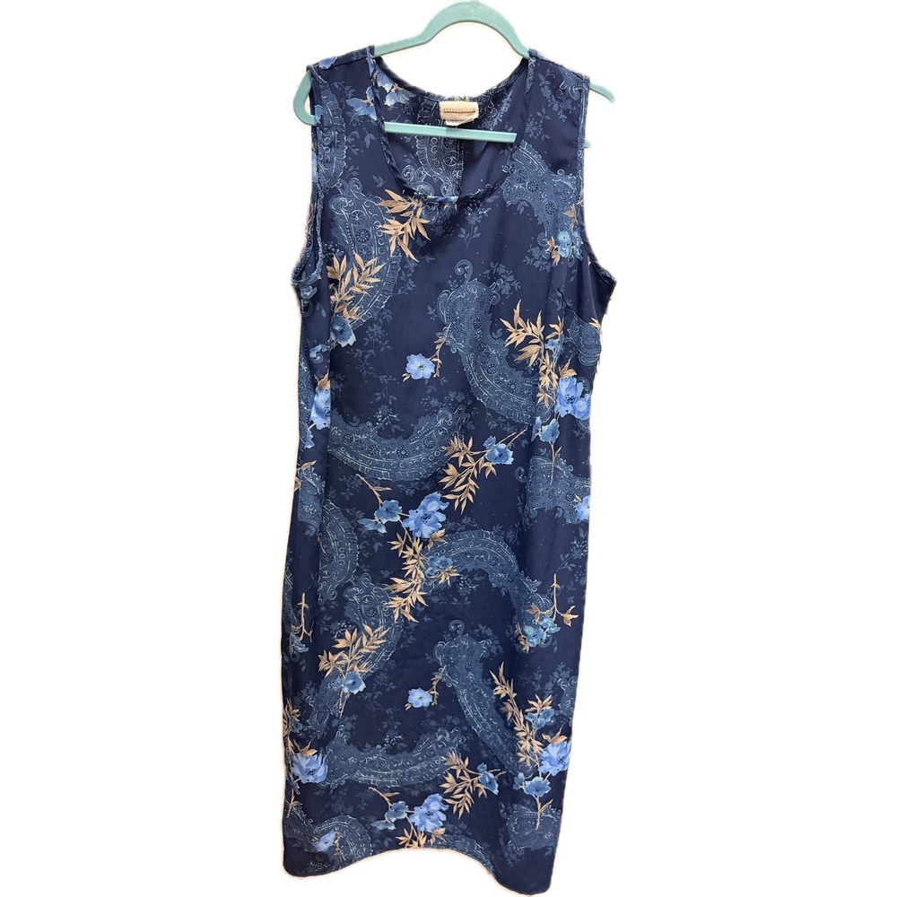 Expressions Womens Blue Paisley Floral Sleeveless  Dress Size 20 Made in USA